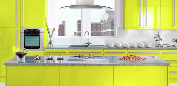 رنگ زرد انتخابی متفاوت برای  آشپزخانه مدرن