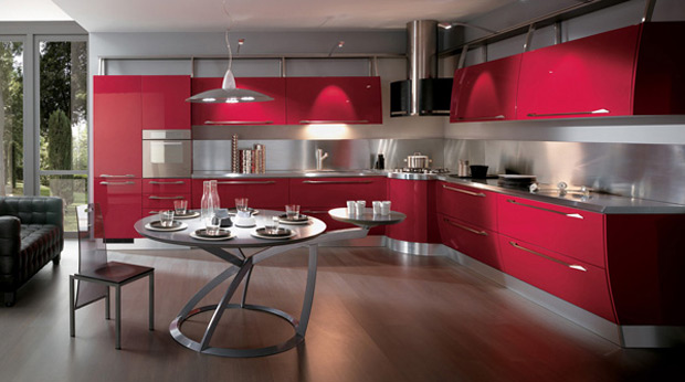 ترکیب طوسی و قرمز برای رنگ آشپزخانه مدرن