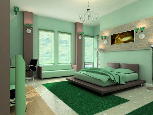 فرش سبز برای ست رنگ اتاق خواب