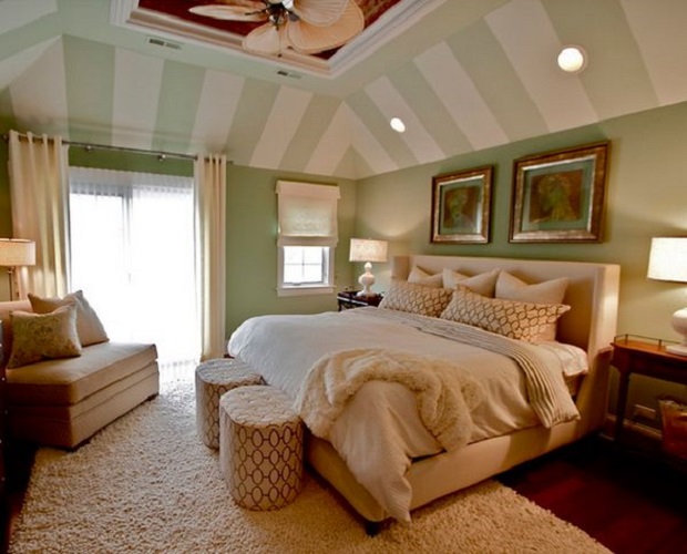 دکور سقف اتاق خواب با رنگ سبز 