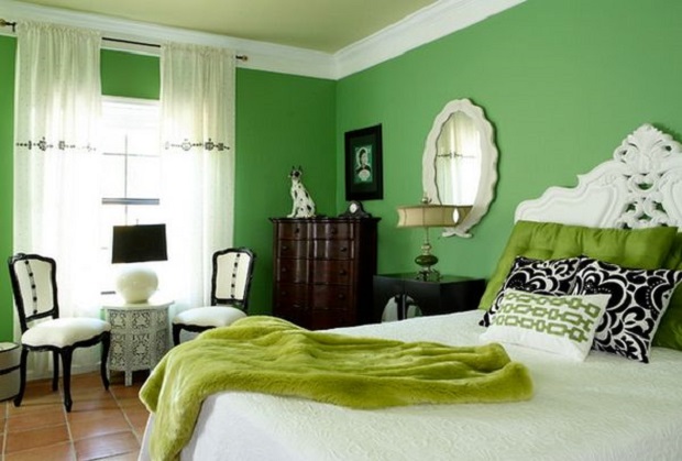 اتاق خواب با رنگ سبز تیره
