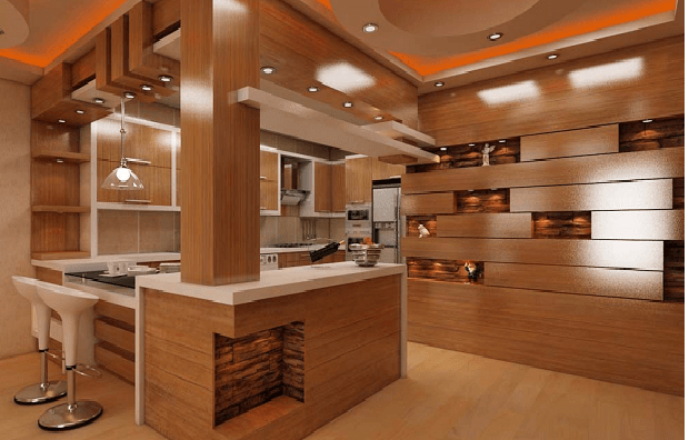 طراحی اپن آشپزخانه با چوب